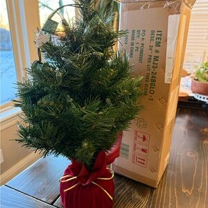 Festive Green Mini Christmas Tree with Red Base